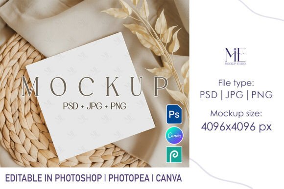 Download Square Card Mockup 5x5 PSD PNG Boho - Mockup Collection