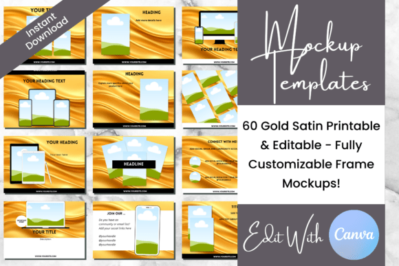 Download 60 Gold Satin Web Mockup Canva Templates - Mockup Collection